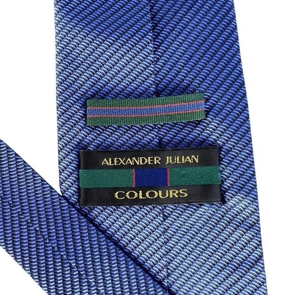Alexander Julian Colours Mens Repp Tie Blue Textured Woven Silk Necktie Classic - Picture 3 of 11